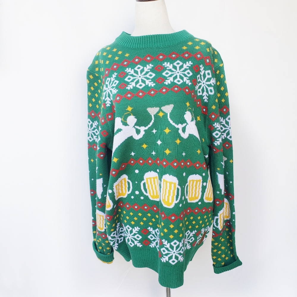 NEW Tiosy Elves beer ugly Christmas sweater large